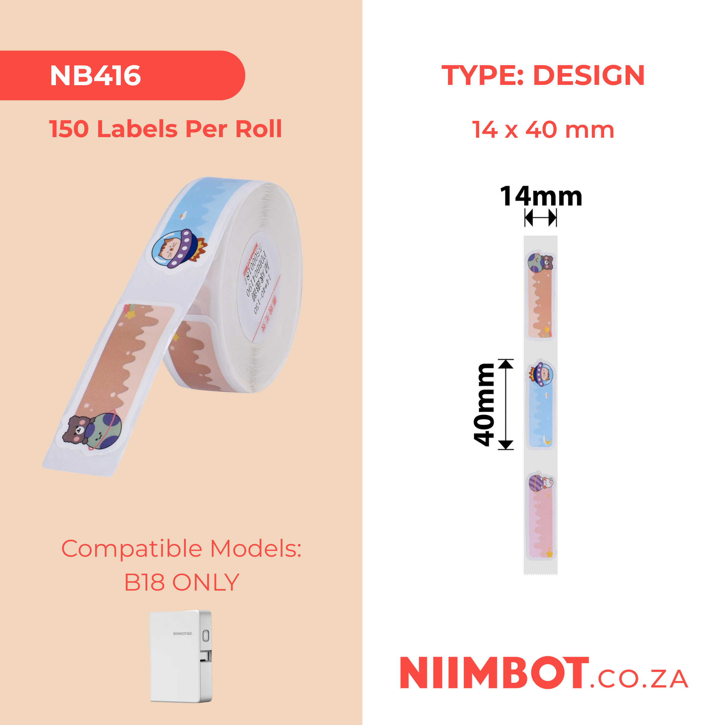 NB416 - NIIMBOT - B18 / N1 - EW14*40mm - 150 LABELS PER ROLL - STAR TREK DESIGN