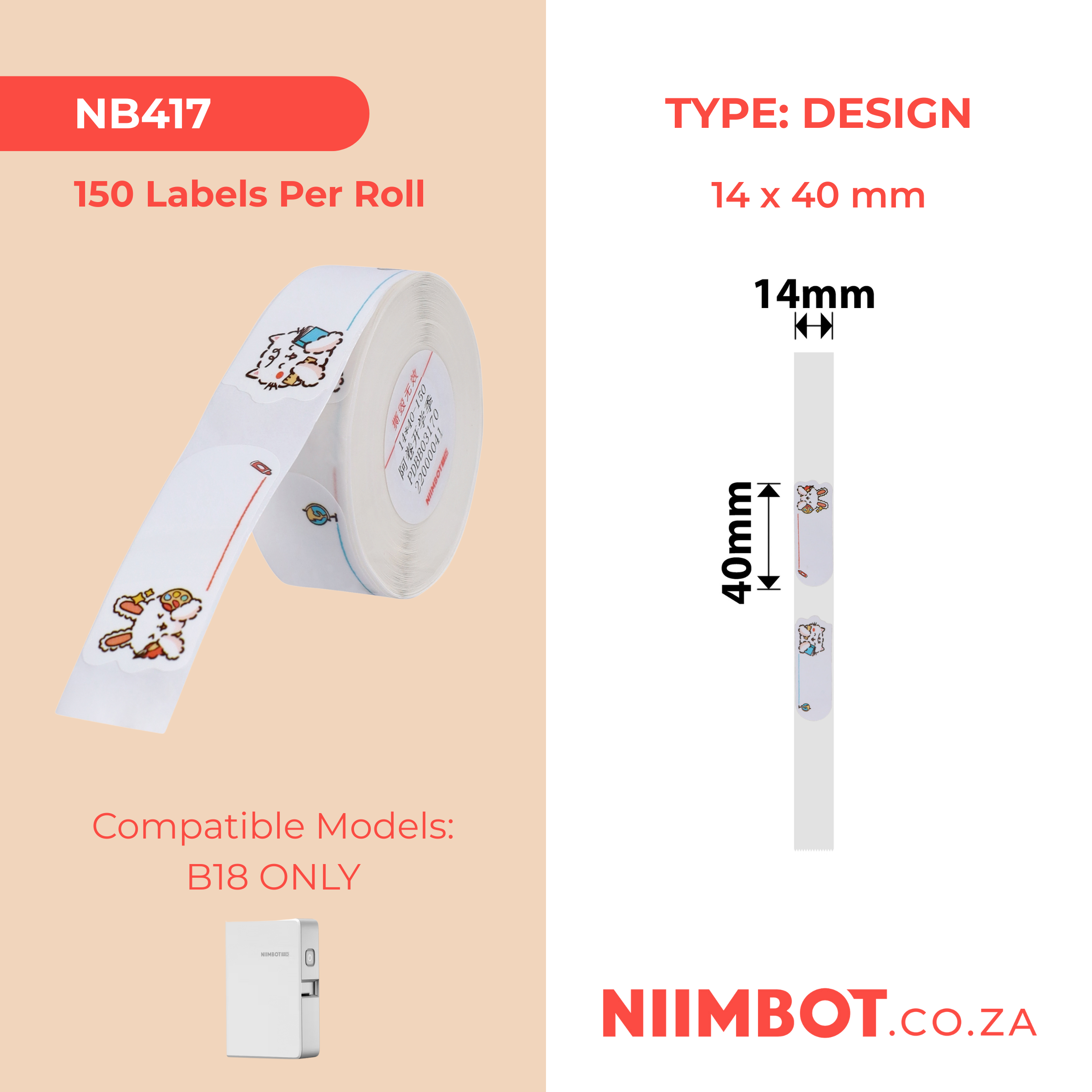 NB417 - NIIMBOT - B18 / N1 - EW14*40mm - 150 LABELS PER ROLL- STUDYING DESIGN
