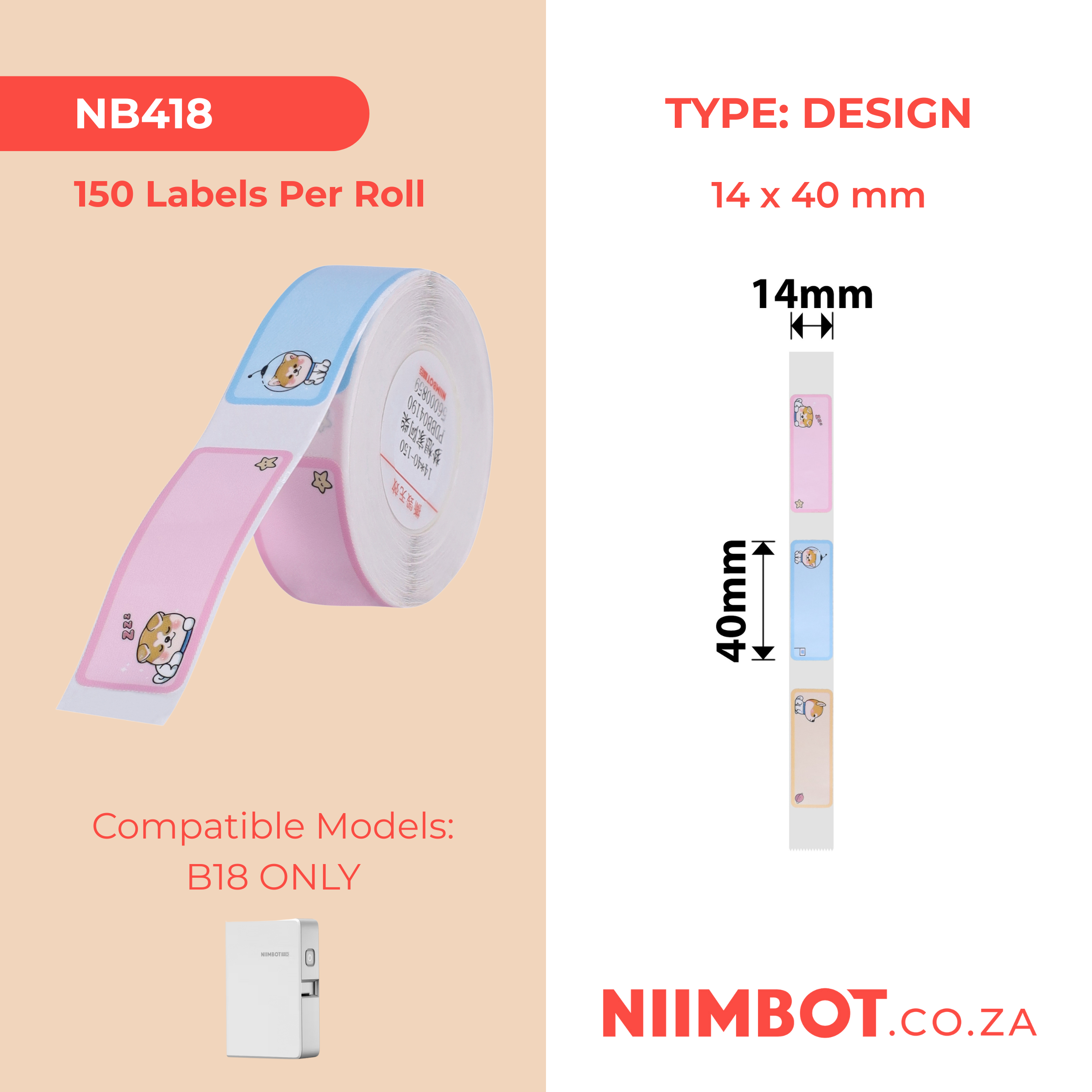 NB418 - NIIMBOT - B18 / N1 - EW14*40mm - 150 LABELS PER ROLL- DREAMER DESIGN