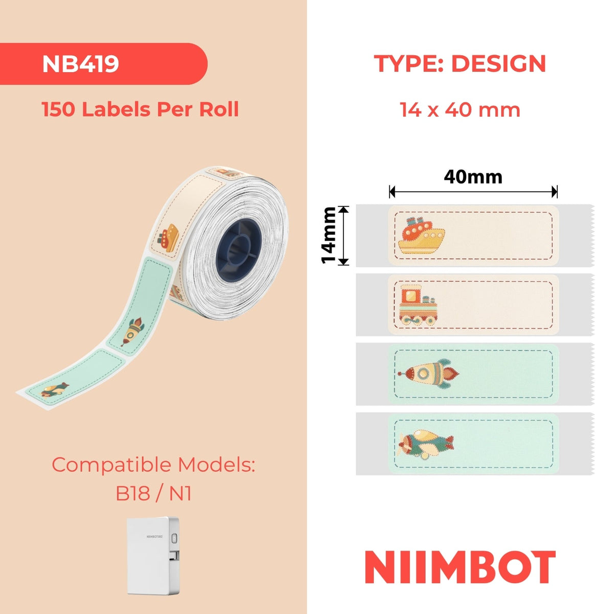 I-NB419 - NIIMBOT - B18 - EW14*40mm -150 AMALEBULA NGAWO WONKE UMBHALO - UKWENZIWA KWEPHUPHO LABANTWANA