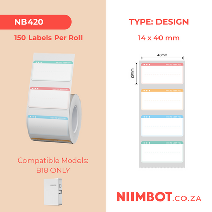 NB420 - NIIMBOT - B18 / N1 - EW14*40mm - 150 LABELS PER ROLL - NICE TO MEET YOU DESIGN