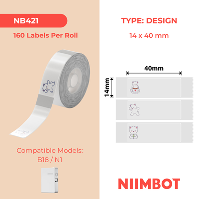 NB421 - Niimbot - N1 - 14x40mm - 150 Bear Transparent Labels