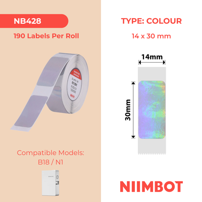 NB428 - Niimbot - N1 - 14x30mm - 190 Silver Hologram Labels