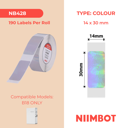 NB428 - NIIMBOT - B18 / N1 - EL14X30mm - 190 LABELS PER ROLL - HOLOGRAM SILVER