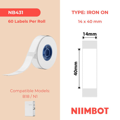NIIMBOT - N1 - 14x40mm - White Iron On - 60 Labels