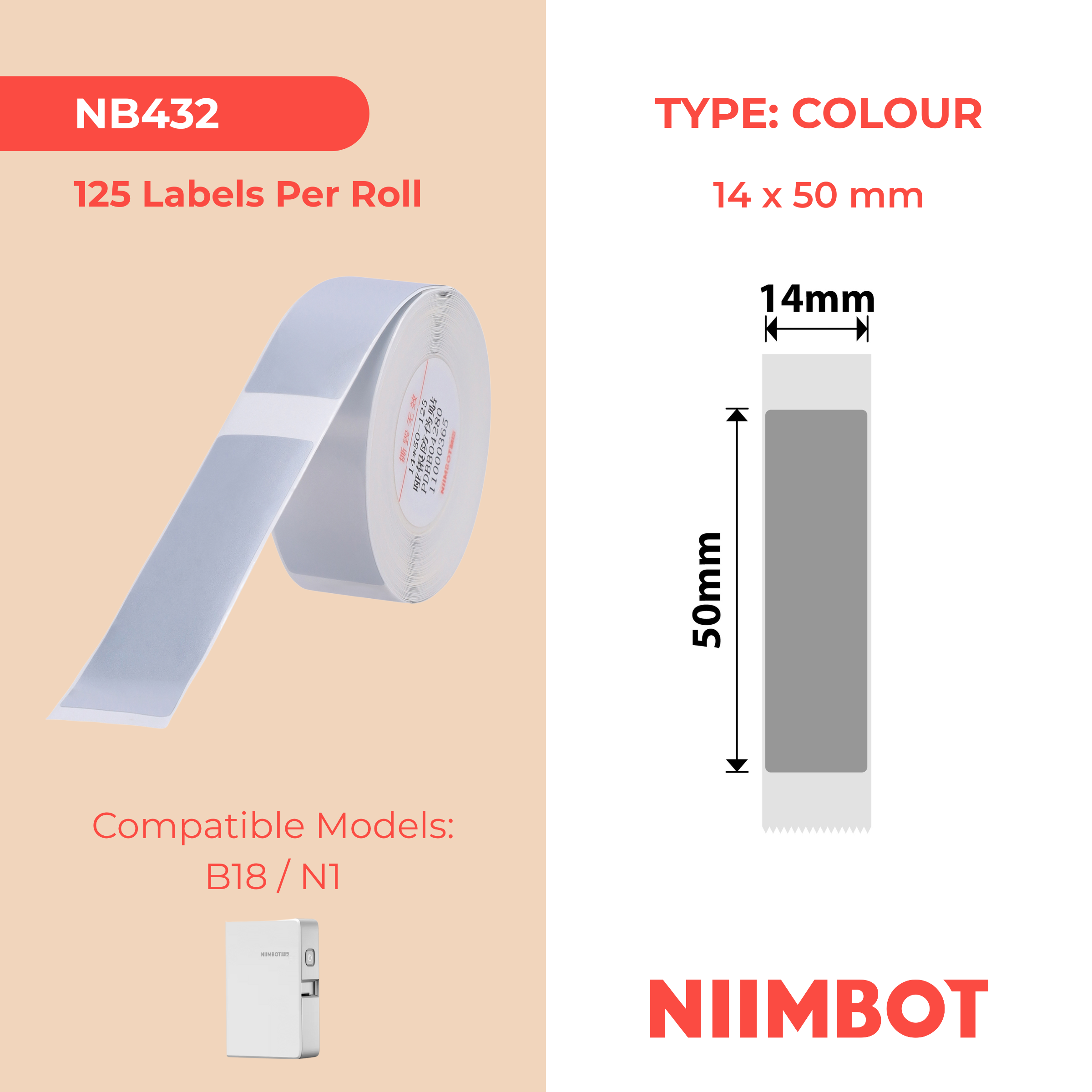 NB432 - Niimbot - N1 - 14x50mm - 125 Grey Void Labels