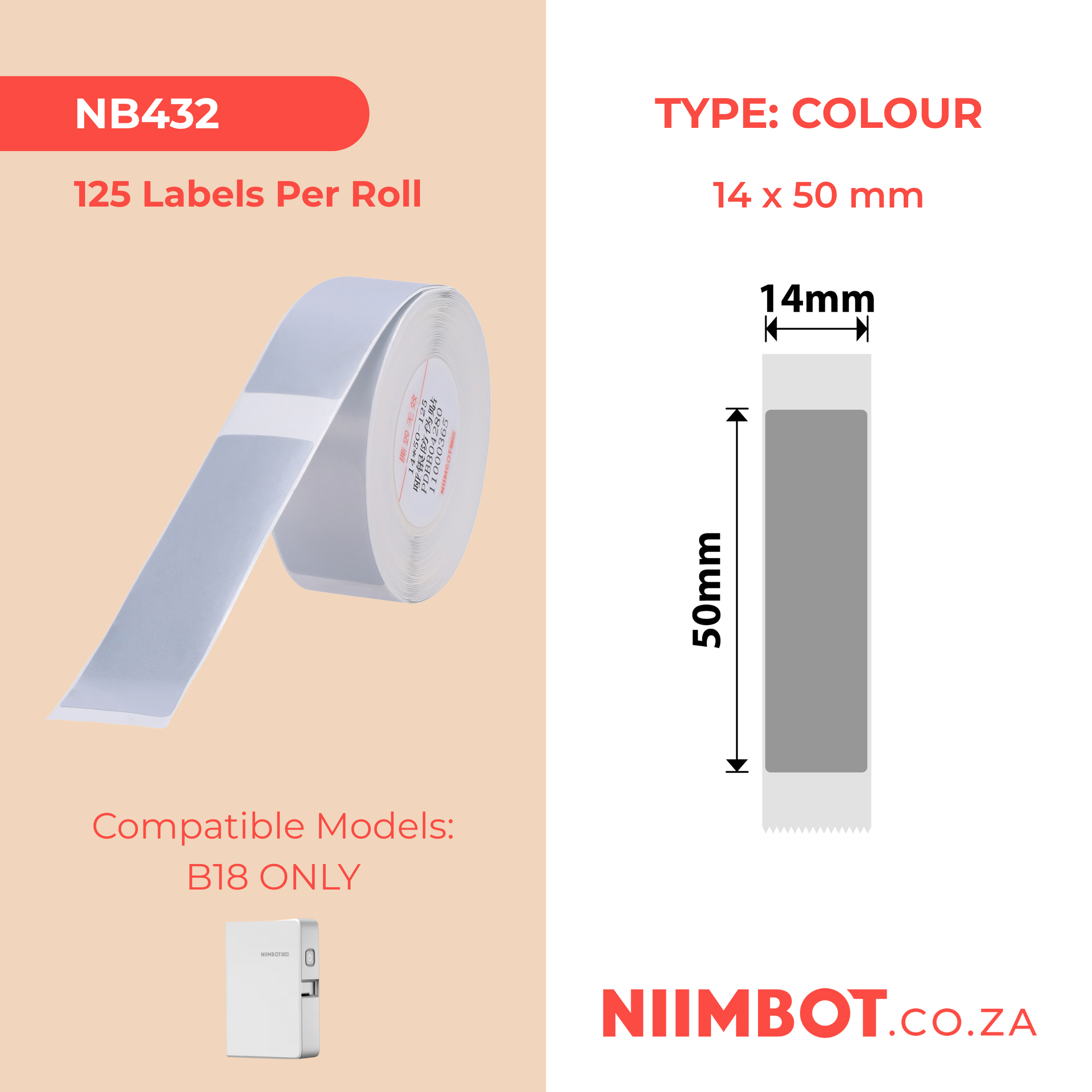 NB432 - NIIMBOT - B18 / N1 - ES14*50mm -125 LABELS PER ROLL - GREY VOID LABEL