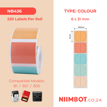 NB436 - NIIMBOT - B1 / B21 / B3S - 35.6*31MM - 220 THERMAL LABELS (MULTI-COLOUR) - HEXAGON DESIGN