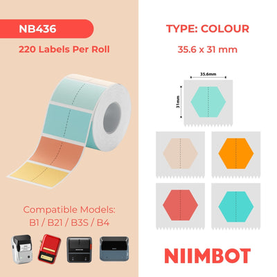 NIIMBOT - B Range - 35.6x31mm - Multi-Colour Hexagon - 220 Labels