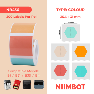 NB436 - NIIMBOT - B1 / B21 / B3S - 35.6*31MM - 220 TERMIESE ETIKETTE (VEELKLEURIG) - HEKSAGOON-ONTWERP 