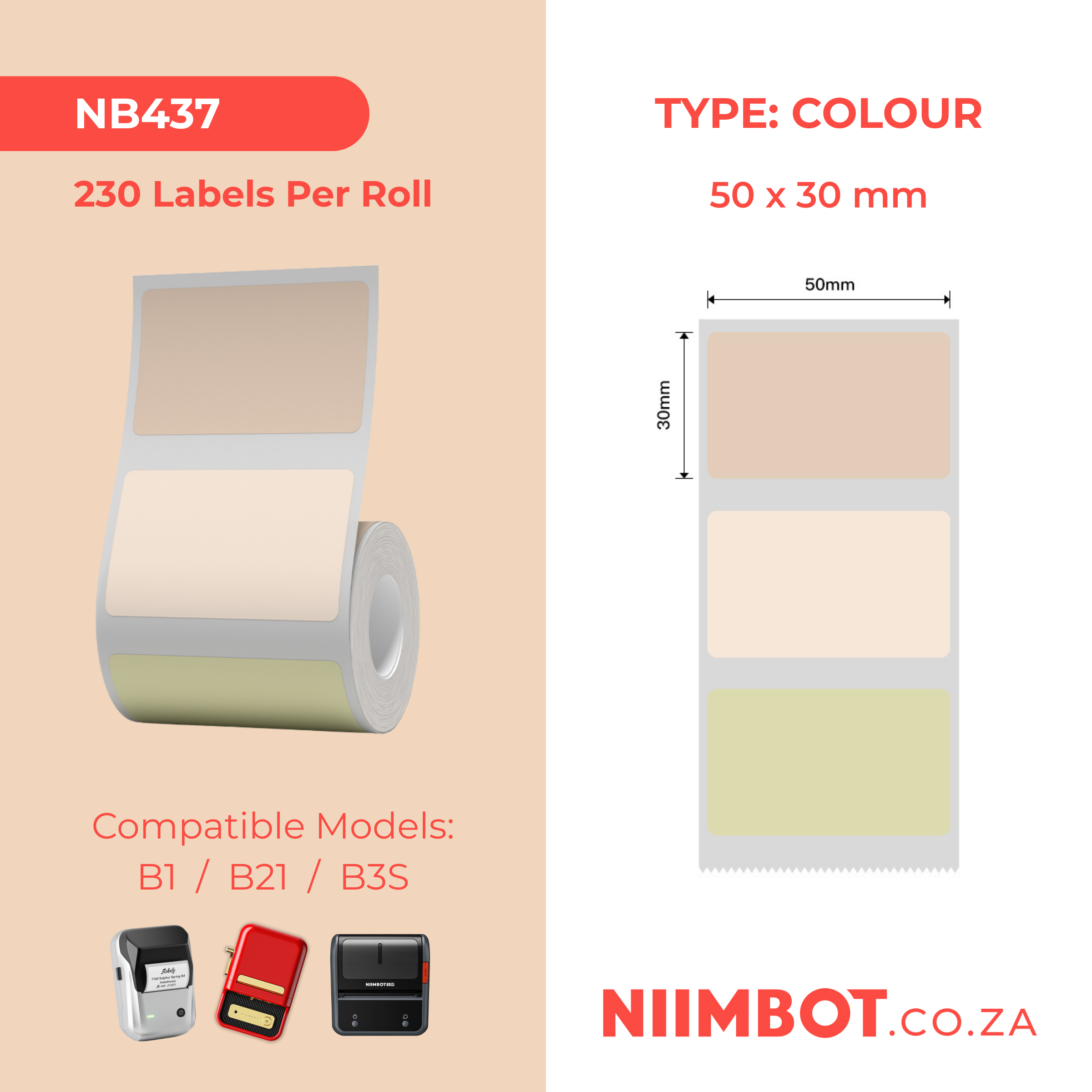 NB437 - NIIMBOT - B1 / B21 / B3S - 50*30MM - 230 THERMAL LABELS (MULTI-COLOUR)