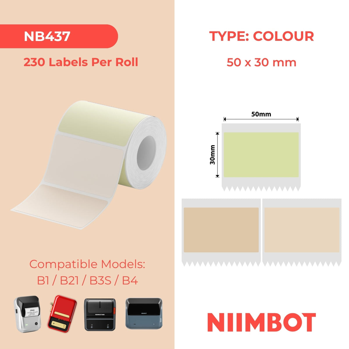 NB437 - NIIMBOT - B1 / B21 / B3S - 50*30MM - 230 TERMIESE ETIKETTE (VEELKLEURIG)