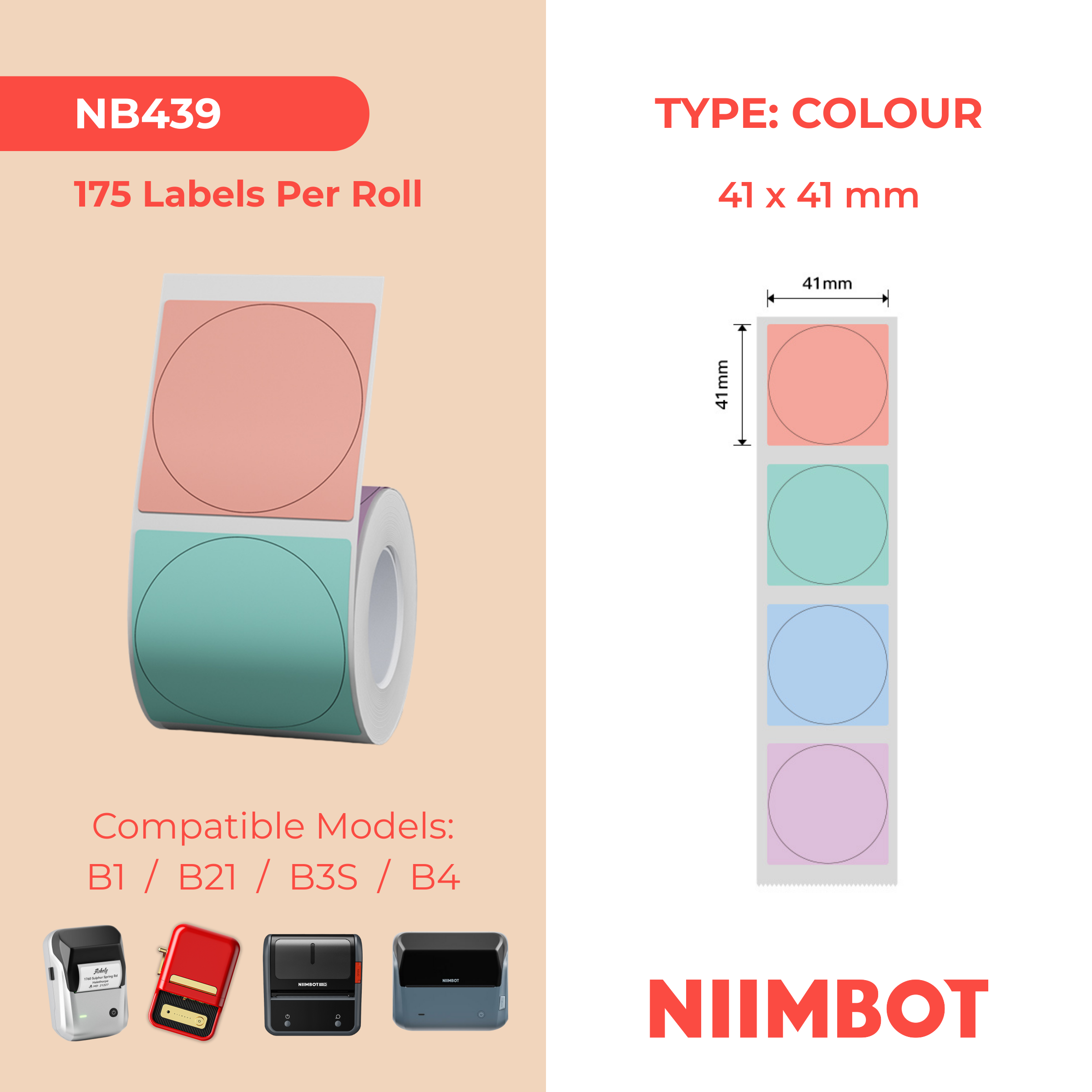 I-NB439 - NIIMBOT - B1 / B21 / B3S - T41*41MM - 175 AMALEBHO E-THERMAL OYIZULU - UMULITI-COLOUR DESIGN 