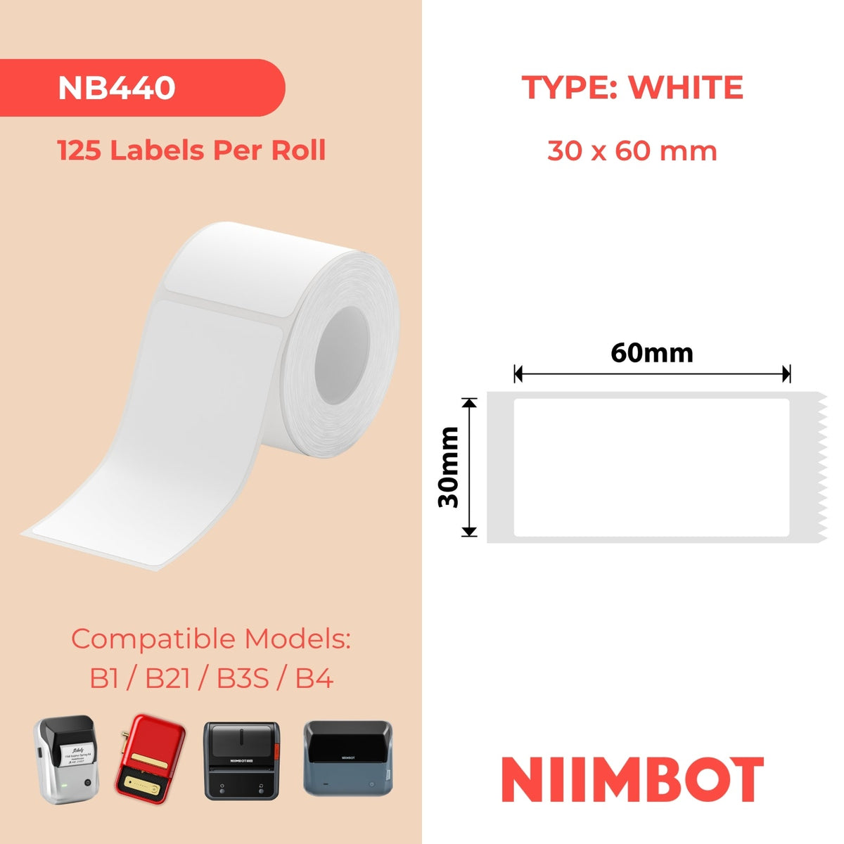 I-NB440 - NIIMBOT - B1 / B21 / B3S - 30*60MM - 125 AMALEBO NGOKUQONGA NGAWO - OKUMHLOPHE