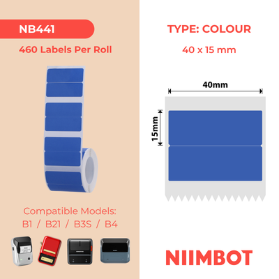 NB441 - NIIMBOT - B1 / B21 / B3S / B4 - 40X15/2MM - 460 BLUE THERMAL LABELS