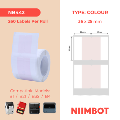 NB442 - NIIMBOT - B1 / B21 / B3S - T36*25 - 260 ETIKETTE PER ROL - PIENK INDEKSPLAKKERONTWERP