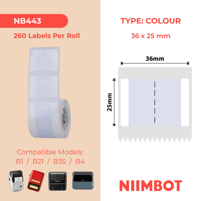NB443 - NIIMBOT - B1 / B21 / B3S - T36*25 - 260 ETIKETTE PER ROL - GRYS INDEKSPLAKKERONTWERP