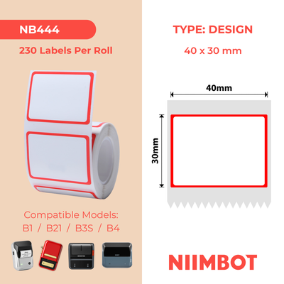 NB444 - NIIMBOT - B1 / B21 / B3S - 40*30MM - 230 TERMIESE ETIKETTE - ROOI RAAMONTWERP 