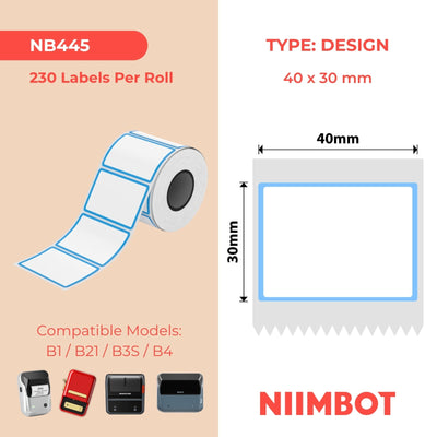 NB445 - NIIMBOT - B1 / B21 / B3S - 40*30MM - 230 ETIKETTE PER ROL - BLOU RAAMONTWERP