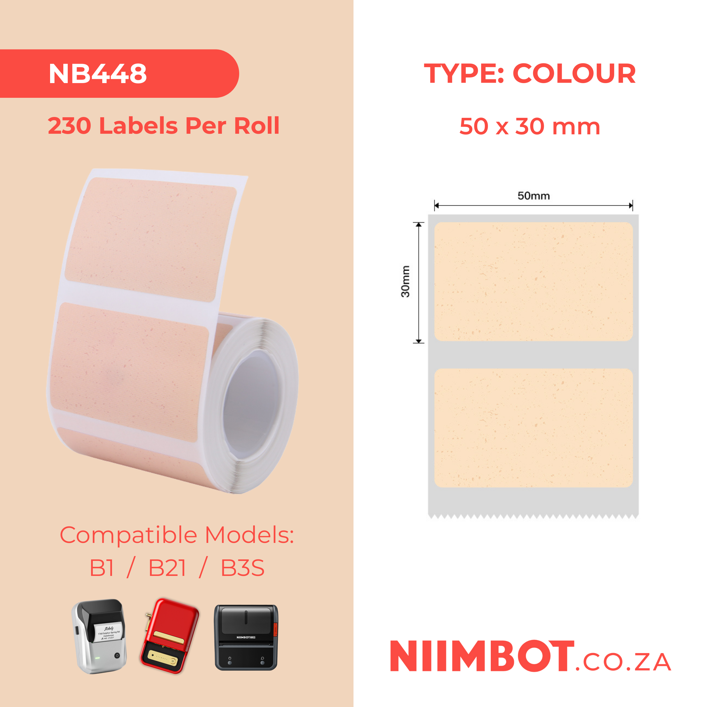 NB448 - NIIMBOT - B1 / B21 / B3S - 50X30MM - 230 THERMAL LABELS - CRAFT PAPER COLOUR DESIGN