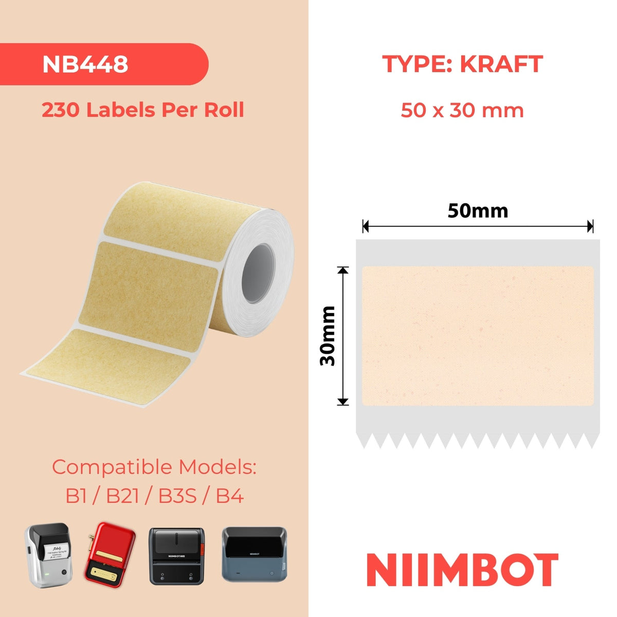 NB448 - NIIMBOT - B1 / B21 / B3S - 50*30MM - 230 TERMIESE ETIKETTE - KLEURONTWERP VAN HANDWERKPAPIER