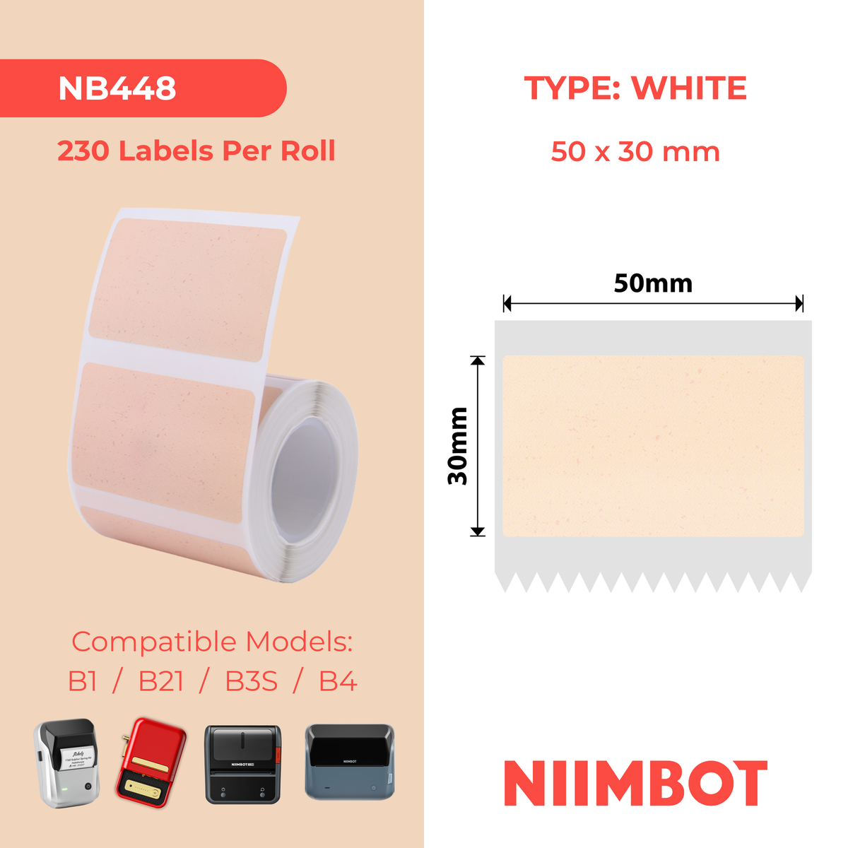 NB448 - NIIMBOT - B1 / B21 / B3S - 50*30MM - 230 TERMIESE ETIKETTE - KLEURONTWERP VAN HANDWERKPAPIER