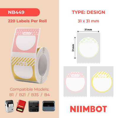 NB449 - NIIMBOT - B1 / B21 / B3S - T31*31 - 220 ETIKETTE PER ROL - HELLO DESIGN