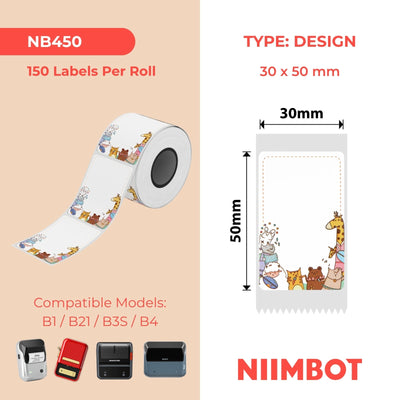 NB450 - NIIMBOT - B1 / B21 / B3S - 30*50MM - 150 ETIKETTE PER ROL - LEUKE DIERE-ONTWERP 