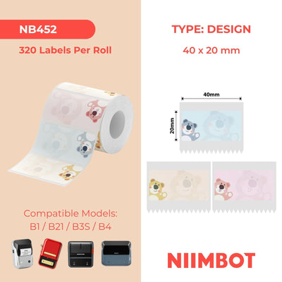 NIIMBOT - B Range - 40x20mm - Cute Bear - 320 Labels