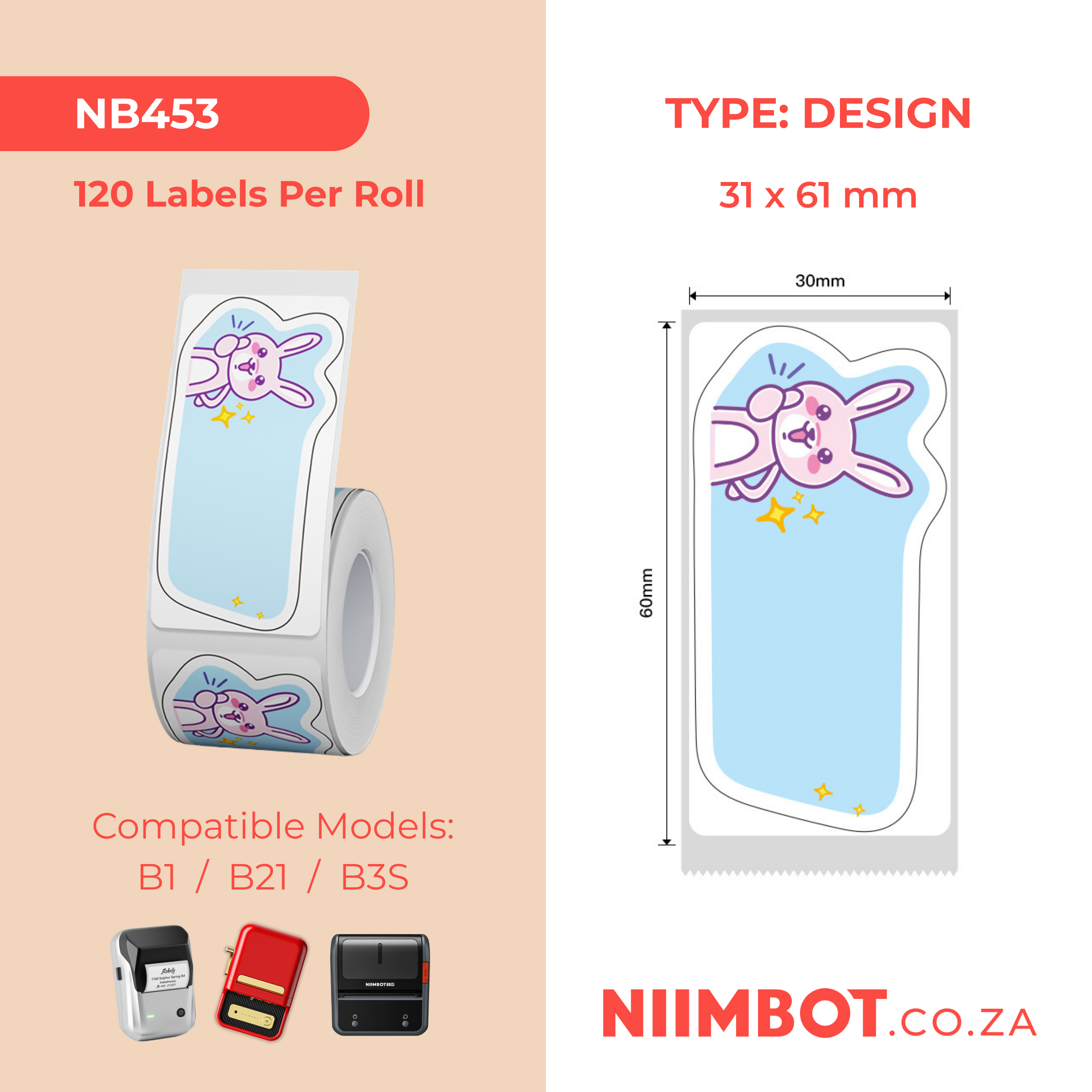 NB453 - NIIMBOT - B1 / B21 / B3S - T31X61MM - 120 LABELS PER ROLL - GOOD JOB DESIGN
