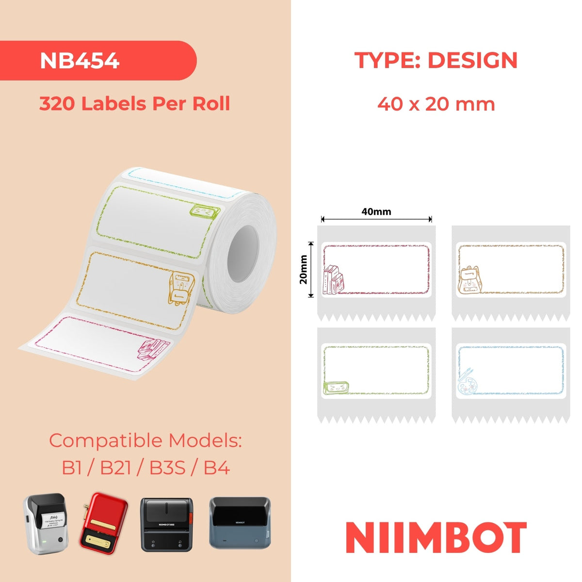 NB454 - NIIMBOT - B1 / B21 / B3S - 40*20MM - 320 THERMAL LABELS (UMBALALA OMNINGI) - UKUDANIWA KOMNTWANA WOKUFUNDA