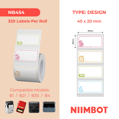 NB454 - NIIMBOT - B1 / B21 / B3S / B4 - 40X20MM - 320 STUDY BUDDY MULTI - COLOUR LABELS