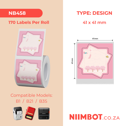 NB458 - NIIMBOT - B1 / B21 / B3S - T41X41MM - 170 THERMAL LABELS - CHERRY BLOSSOM DESIGN