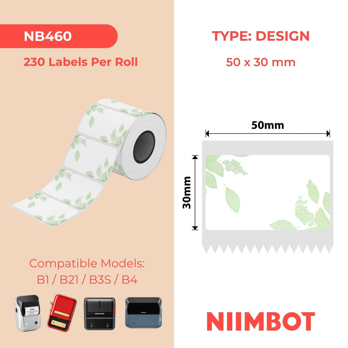 I-NB460 - NIIMBOT - B1 / B21 / B3S - T50*30MM - 230 AMALEBELE ETHERMAL - UKWENZIWA KWEQHAMBA ELILUHLAZA