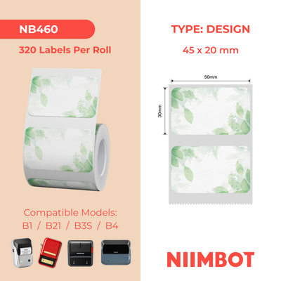 NB460 - NIIMBOT - B1 / B21 / B3S / B4 - 50X30MM - 230 GREEN LEAF LABELS