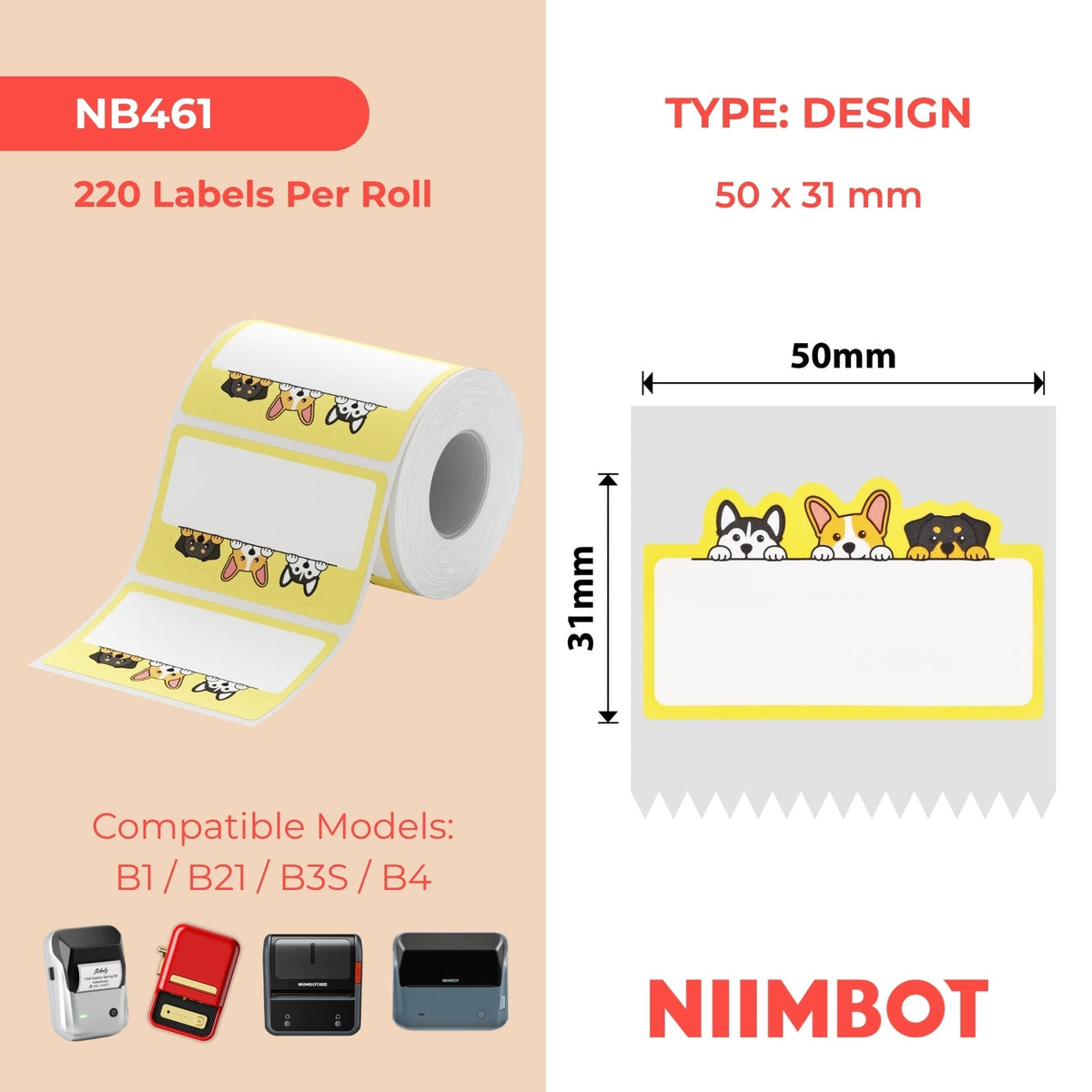I-NB461 - NIIMBOT - B1 / B21 / B3S - 50*31MM - 220 AMALEBHA ETHERMAL - UKWENZIWA KWEZINJA