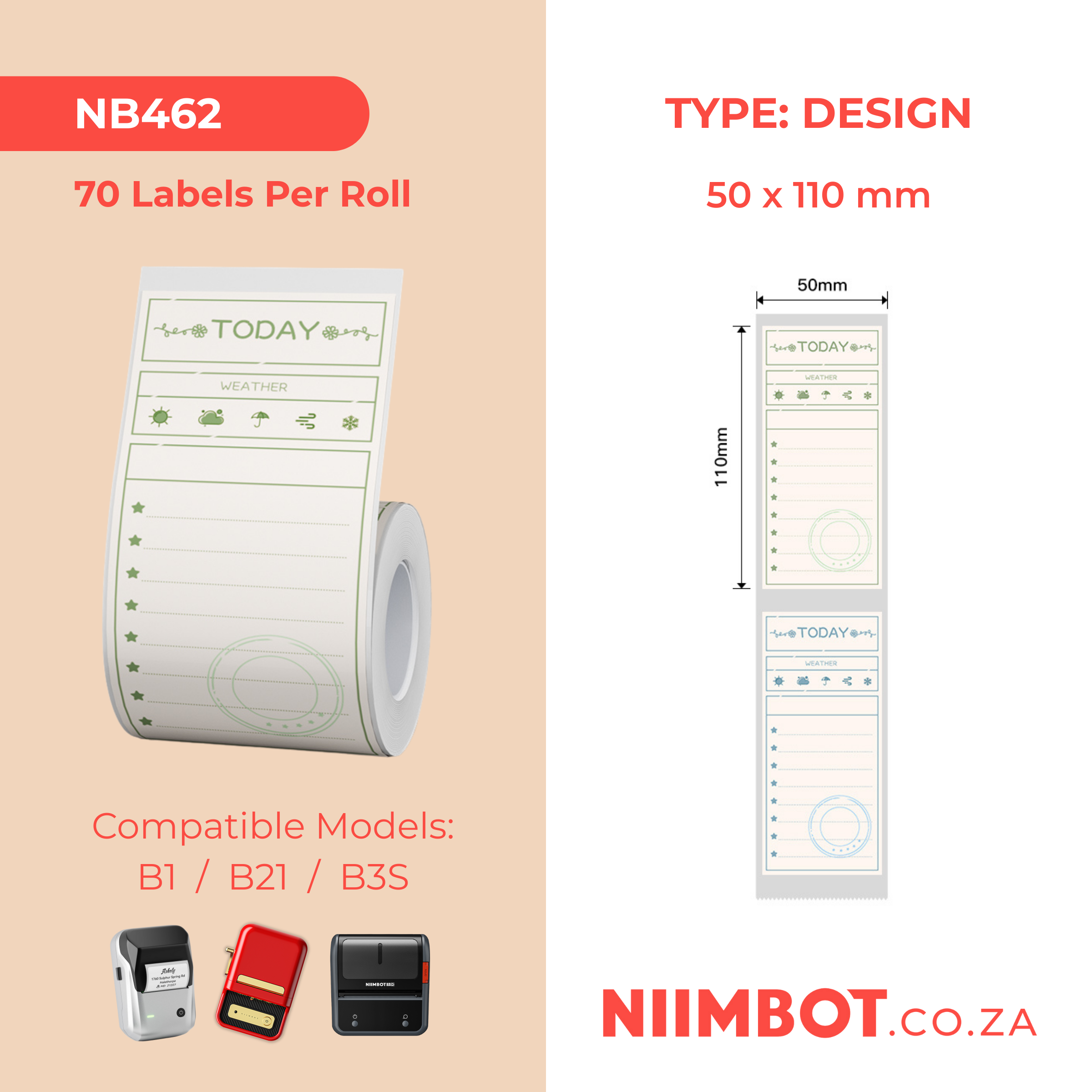 NB462 - NIIMBOT - B1 / B21 / B3S - 50X110MM - 70 THERMAL LABELS - TO DO LIST DESIGN