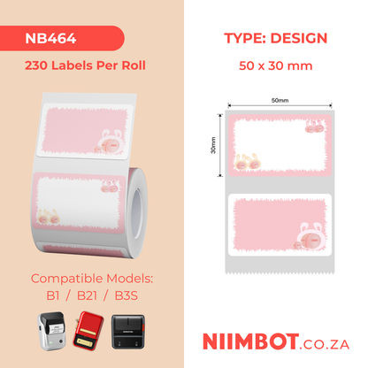 NB464 - NIIMBOT - B1 / B21 / B3S - T50X30MM - 230 LABELS PER ROLL - PEACH DESIGN