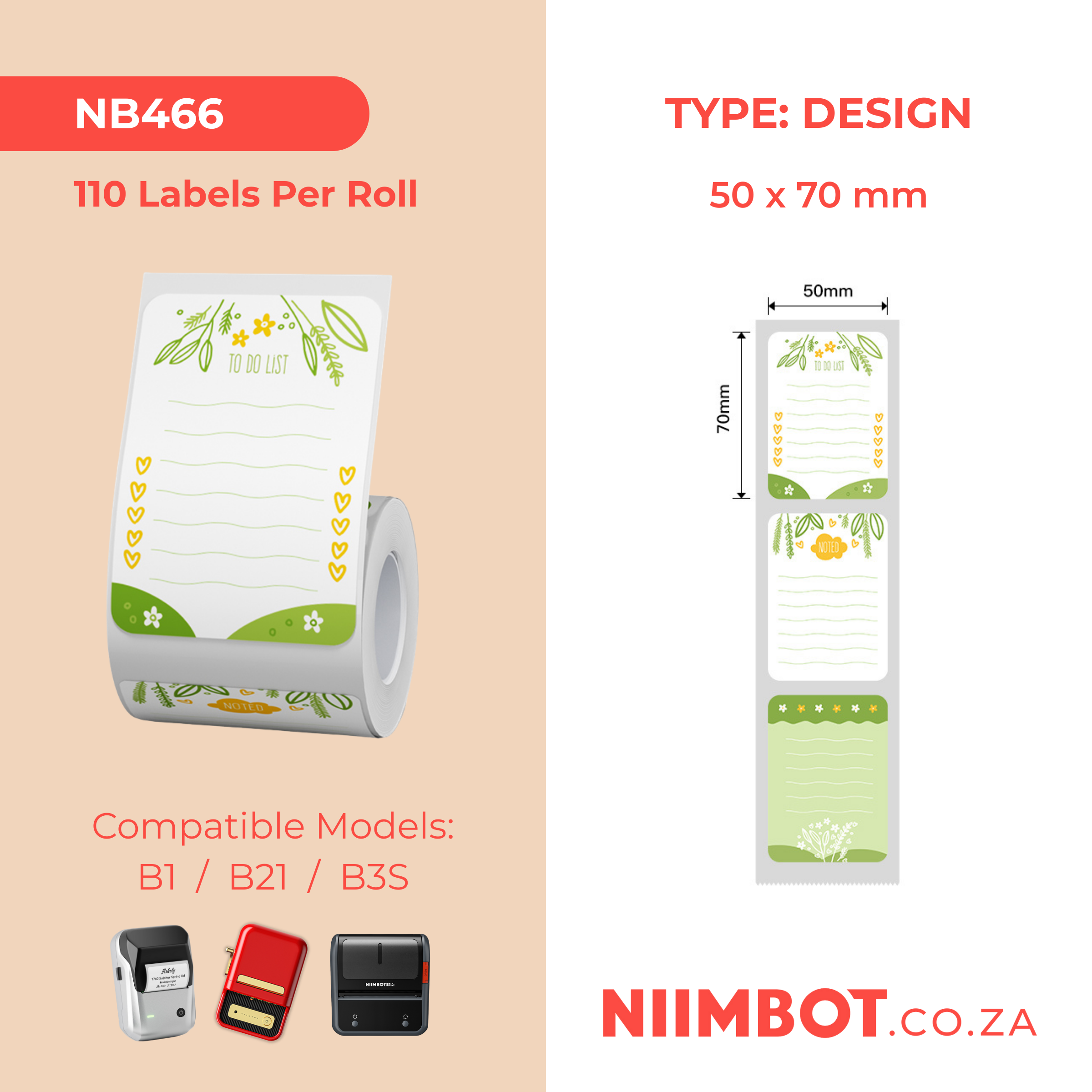 NB466 - NIIMBOT - B1 / B21 / B3S - T50X70MM - 110 LABELS PER ROLL - GARDEN DESIGN