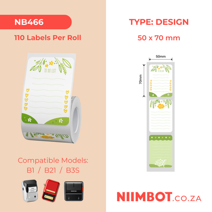 NB466 - NIIMBOT - B1 / B21 / B3S - T50X70MM - 110 LABELS PER ROLL - GARDEN DESIGN