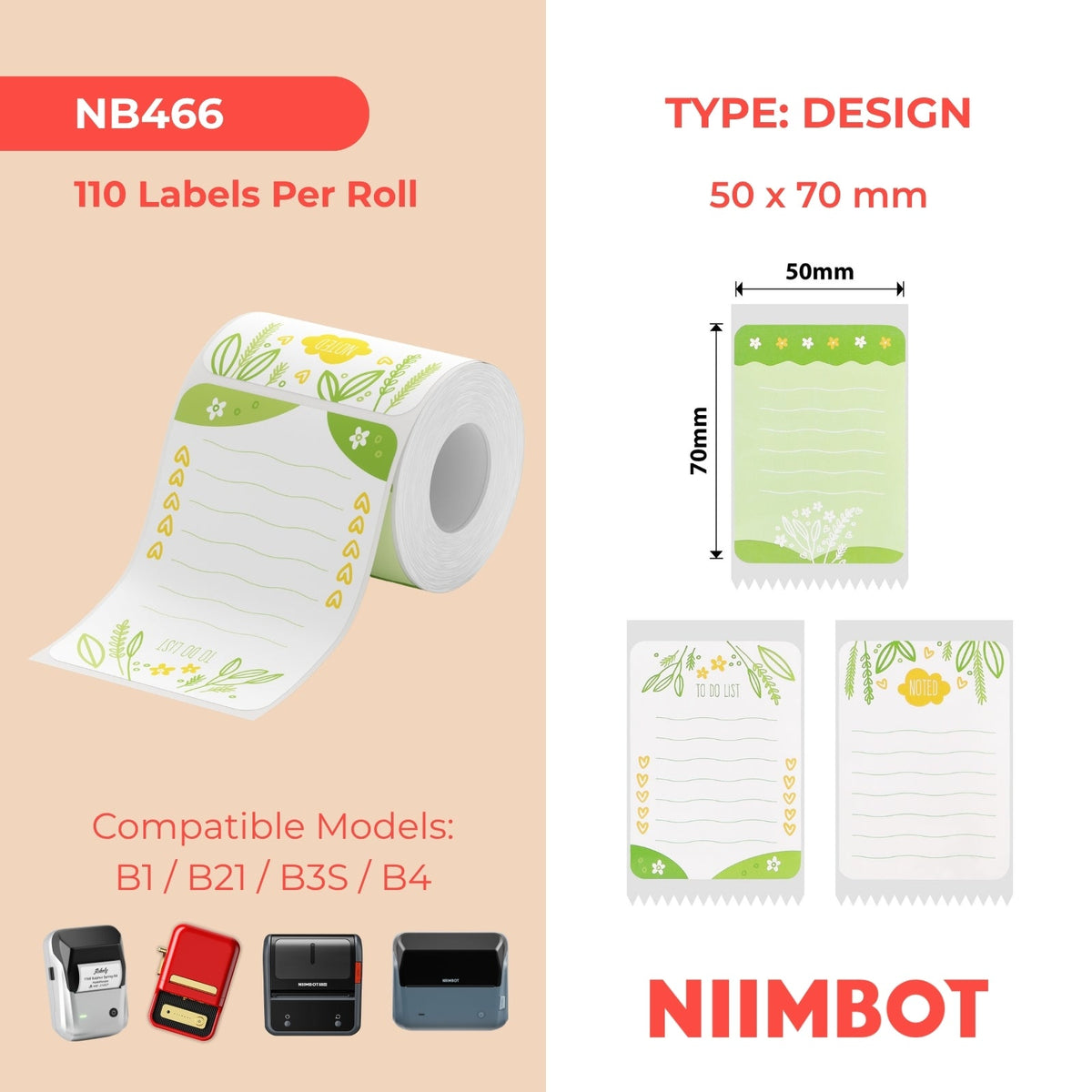 NB466 - NIIMBOT - B1 / B21 / B3S - T50*70 - 110 ETIKETTE PER ROL - TUINONTWERP