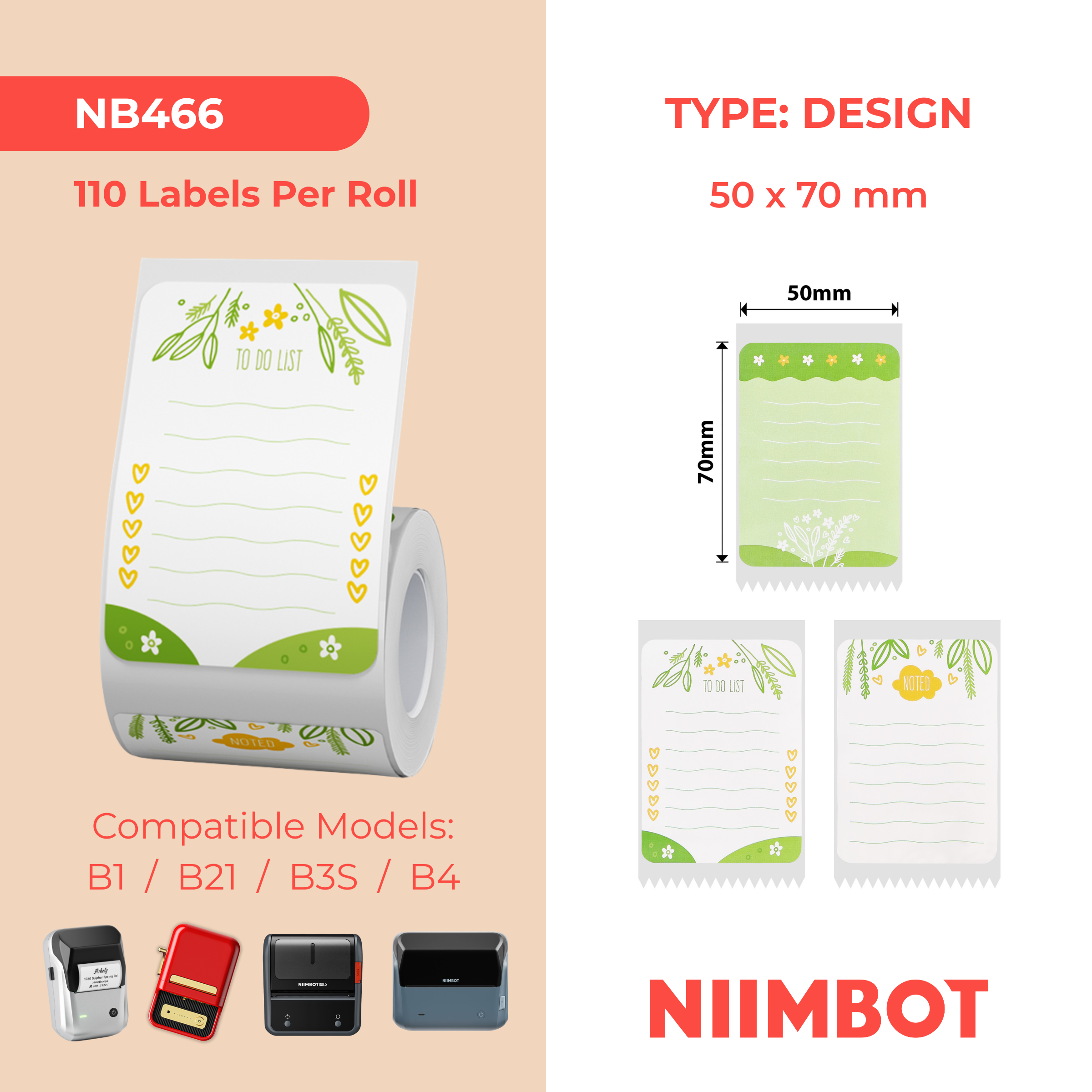 NB466 - NIIMBOT - B1 / B21 / B3S - T50*70 - 110 ETIKETTE PER ROL - TUINONTWERP