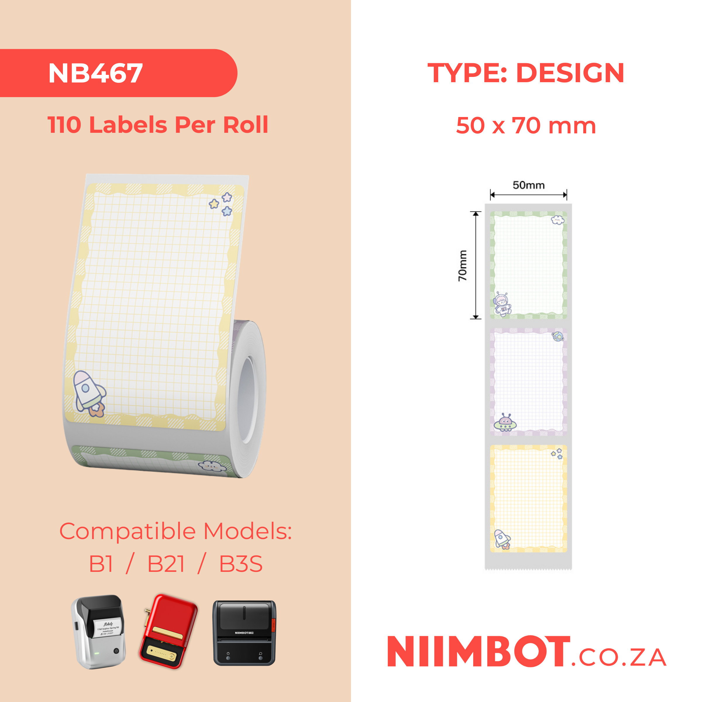 NB467 - NIIMBOT - B1 / B21 / B3S - T50X70MM - 110 LABELS PER ROLL - CAMPING DESIGN