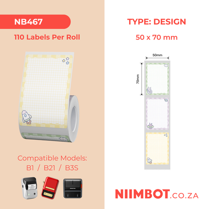 NB467 - NIIMBOT - B1 / B21 / B3S - T50X70MM - 110 LABELS PER ROLL - CAMPING DESIGN