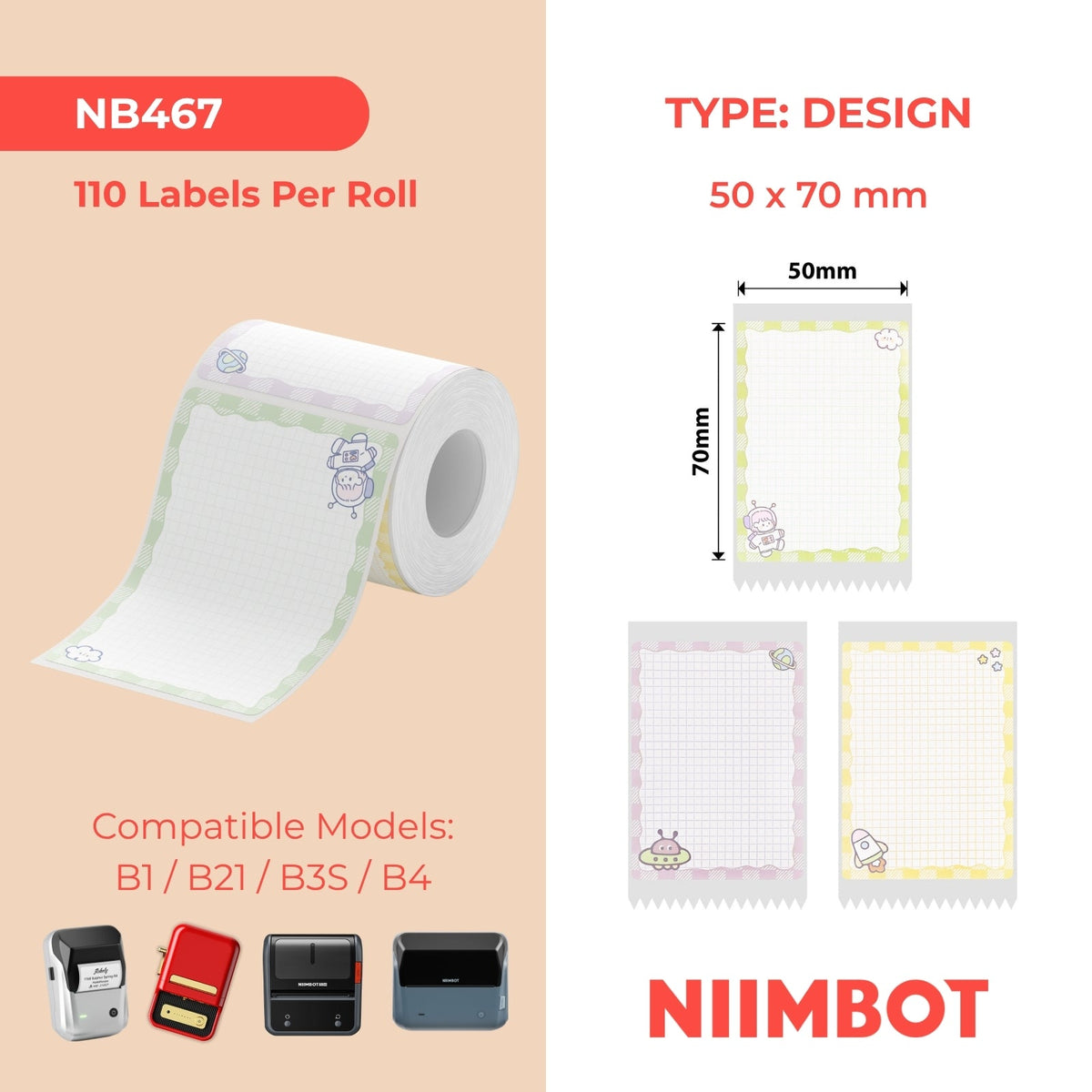 NB467 - NIIMBOT - B1 / B21 / B3S - T50*70 - 110 IMIBHALO NGOKUQHUBEKA NGAMUNYE - UKWENZIWA KWEKHEMPU