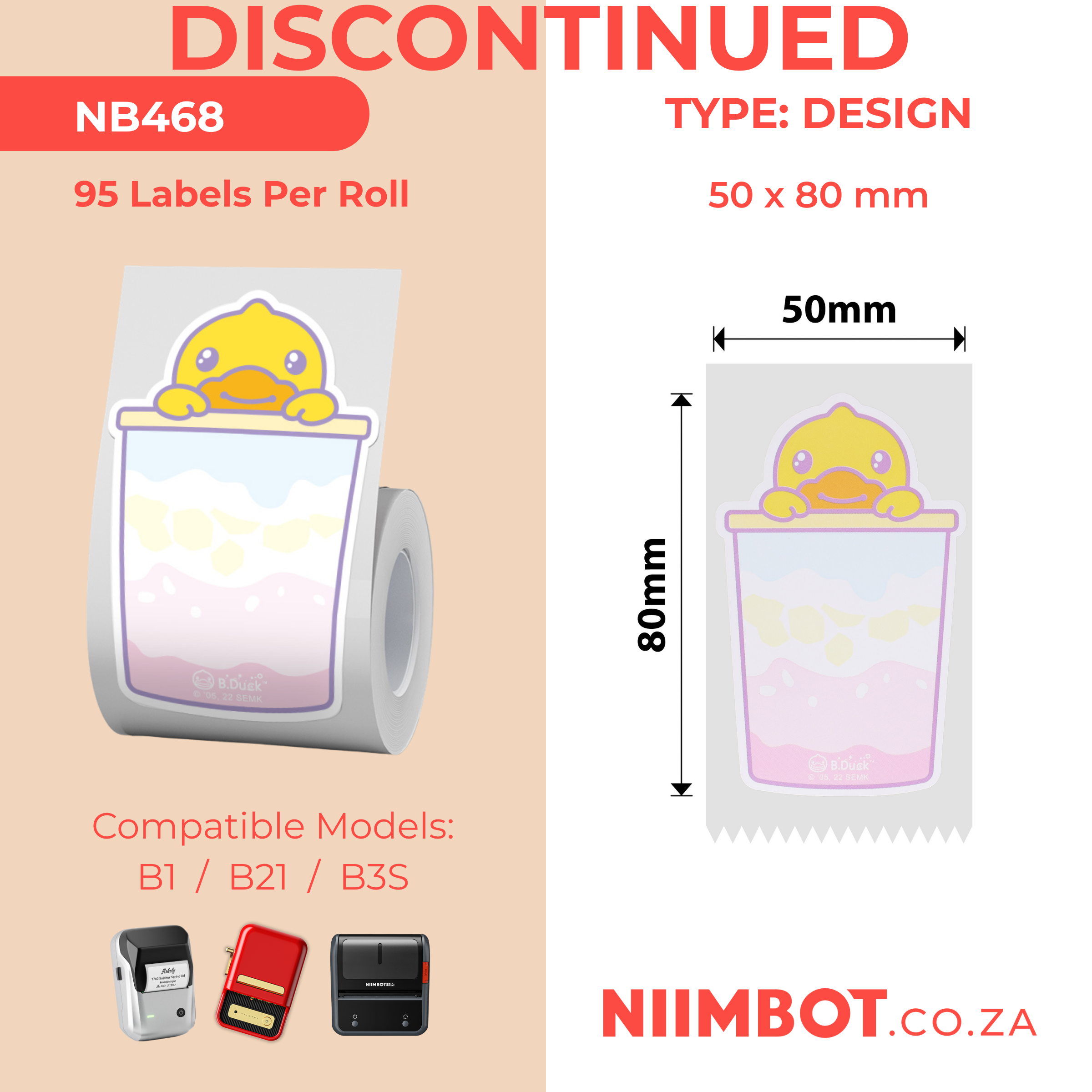 NB468 - NIIMBOT - B1 / B21 / B3S - T50X80MM - 95 LABELS PER ROLL - DUCK DESIGN