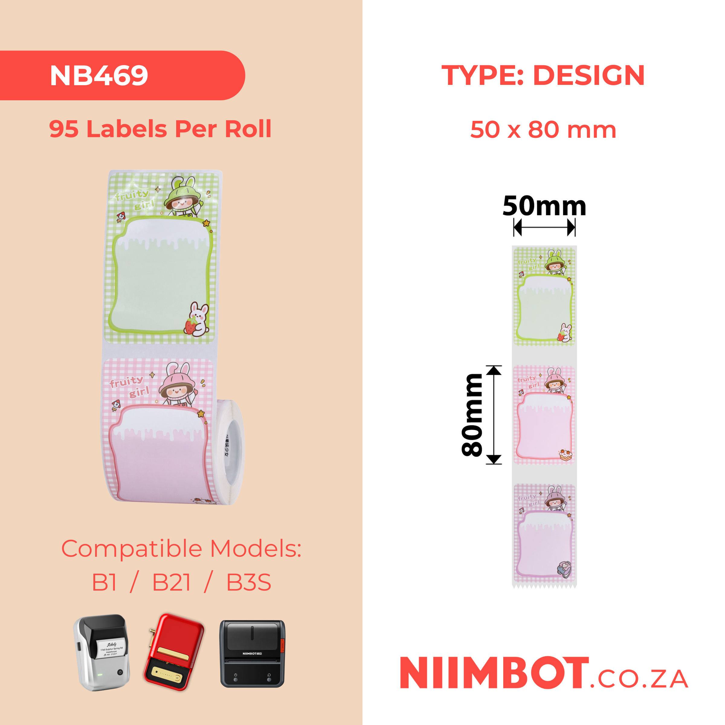 NB469 - NIIMBOT - B1 / B21 / B3S - T50X80MM - 95 FRUITY GIRL DESIGN