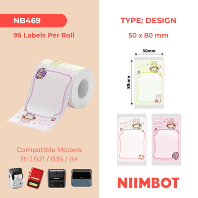 NB469 - NIIMBOT - B1 / B21 / B3S - 50*80MM - 95 TERMIESE ETIKETTE (VEELKLEURIG) - FRUITY GIRL ONTWERP 