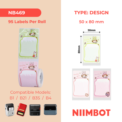 NB469 - NIIMBOT - B1 / B21 / B3S - 50*80MM - 95 TERMIESE ETIKETTE (VEELKLEURIG) - FRUITY GIRL ONTWERP 