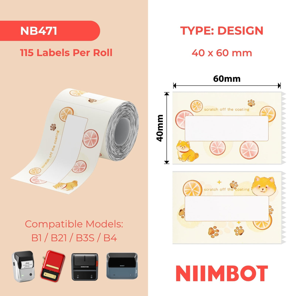 I-NB471 - NIIMBOT - B1 / B21 / B3S - TP40*60MM - 115 AMALEBO NGOKUQHUBEKA NGAMUNYE - UKWENZAKALO ULIMALI OMUTHULI